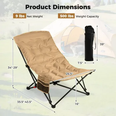 Chaise de camping pliante kaki à dossier réglable – image 3