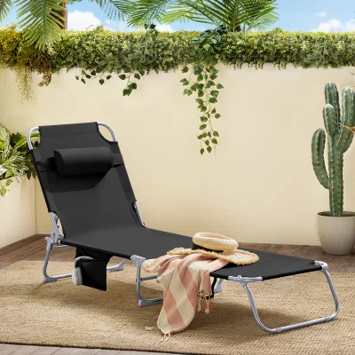 Chaise longue pliable de jardin avec appui-tête