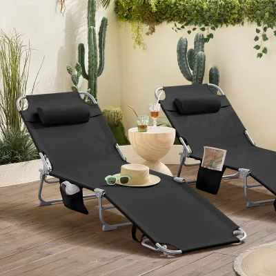 Chaise longue pliable de jardin avec appui-tête – image 2