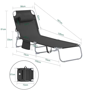 Chaise longue pliable de jardin avec appui-tête – image 3