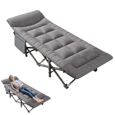 Chaise longue pliante grise avec oreiller intégré