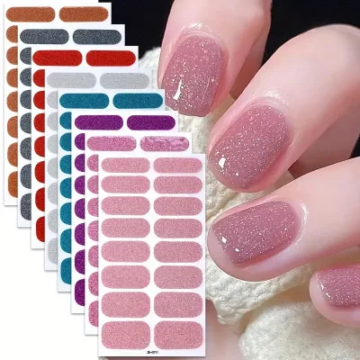 Feuilles d'ongles adhésives roses à paillettes