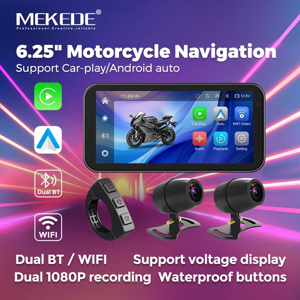 GPS moto à écran de 6,25 pouces, double Bluetooth
