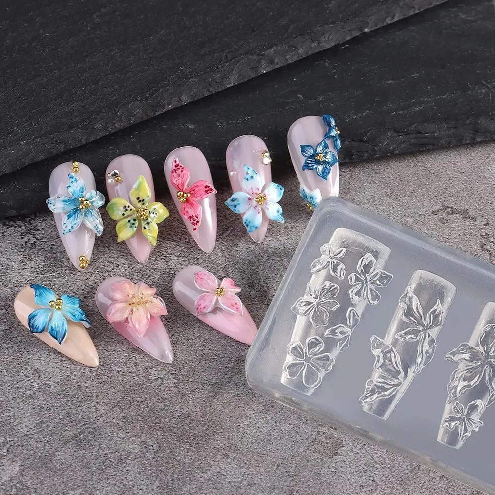 Moule à ongles 3D en silicone motif hibiscus