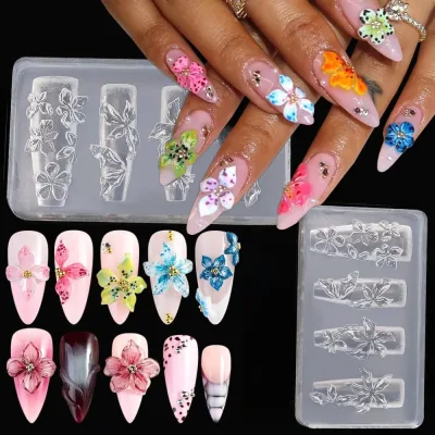 Moule à ongles 3D en silicone motif hibiscus – image 2
