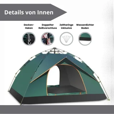 Tente de camping pop up verte, 3 à 4 personnes – image 3